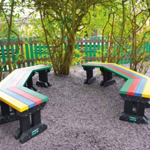 two prism benches made out of recycled plastic waste