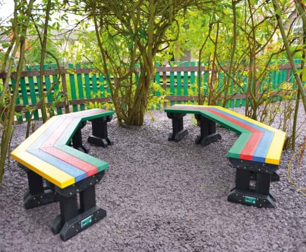 two prism benches made out of recycled plastic waste