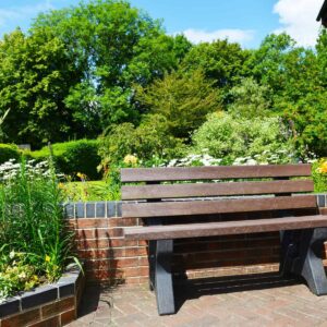 Peak Bench made from recycled plastic waste in garden