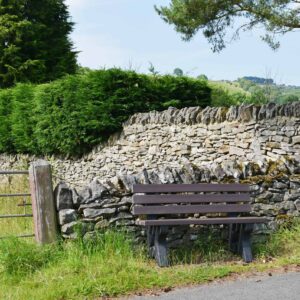 Recycled plastic Peak bench in derbyshire countryside