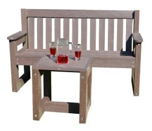 TDP's Dale bench with Derby drinks table made with recycled plastic waste