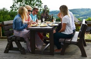 Outdoor dining with a view with furntiture made from recylced plastic by TDP.