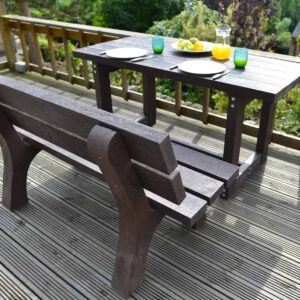 Garden seat and picnic table from TDP made from recycled plastic