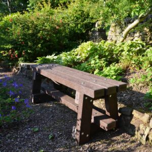 Trail bench made from recycled plastic waste handmade by TDP