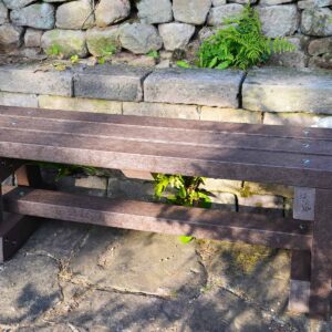 Trail bench made from recycled plastic waste