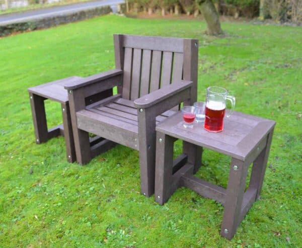 Recycled plastic occasional table shown with our Derwent carver chair