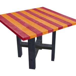 TDPs Hope dining table with fire coloured top, made from recycled plastic waste