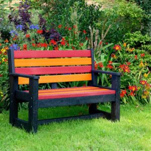 TDP’s Wirksworth seat in fire colours, made from recycled plastic waste