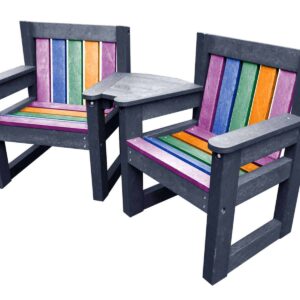 TDP’s coloured tea for two garden set made from recycled plastic