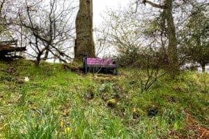 TDP Wirksworth 1200 seat in Purple made from Recycled Plastic on a steep hill