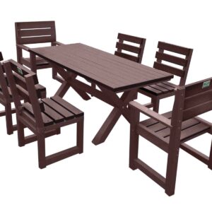TDP Large Wheatcroft Dining Set -Brown - Includes a 1.8m Wheatcroft outdoor dining table, 2 Belper chairs and 4 Cromford chairs - Made with recycled plastic