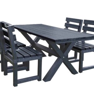 TDP Small Wheatcroft Outdoor Dining set - Black - made up of 1 1.5m outdoor dining table and 4 Cromford chairs - Made with recycled plastic