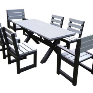 TDP Wheatcroft 1800mm Table and 6 chairs in Urban Grey, made from Recycled plastic, stylish 6 person outdoor dining area