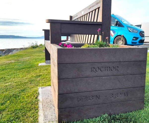 TDP Litton planter & Dale bench at Dolphin View Portmahomack overlooking Dornoch Firth