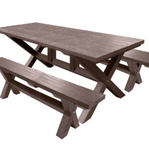 Wheatcroft outdoor Table and Benches made from recycled plastic 1800-Brown