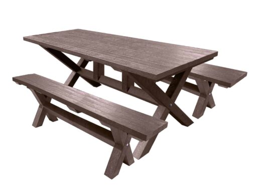 Wheatcroft outdoor Table and Benches made from recycled plastic 1800-Brown