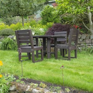 Outdoor Cromford Hope dinning set in Brown on a lawn made from Recycled Plastic waste by TDP