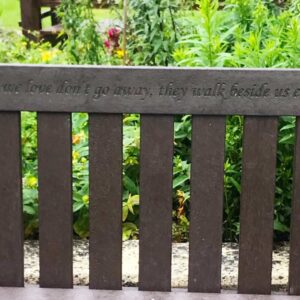 TDP memorial 2 person Dale bench with engraving made from recycled plastic waste