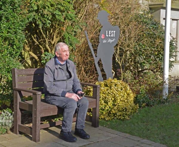 King Charles III coronation commemorative two seater bench with Engraving. Made from recycled plastic TDP Wirksworth 1.2m in brown with local resident