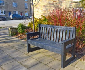 King Charles III coronation commemorative three seater bench with Engraving. Made from recycled plastic TDP Dale seat 1.5m in black
