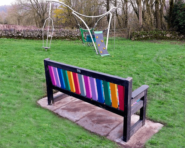 TDP Dale bench at Middleton in Rainbow colours