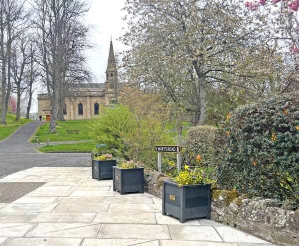 Three TDP Recycled Plastic Ipstone planters in Melrose, Scottish Boarders