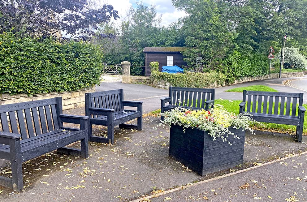 2 seater Dale benches and a planter all engraved at Darley Dale in Derbyshire