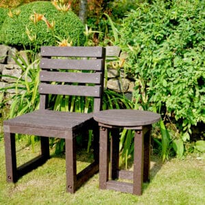 Garden chair and table made from recyled plastic by TDP - Cromford chair and Hoton table