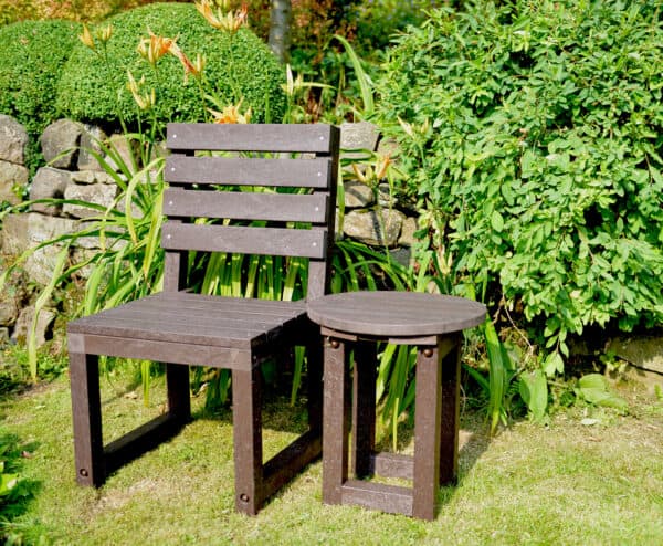 Garden chair and table made from recyled plastic by TDP - Cromford chair and Hoton table