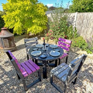 Lees Dining set for four in Grey and Purple made from recyled plastic waste by TDP 2