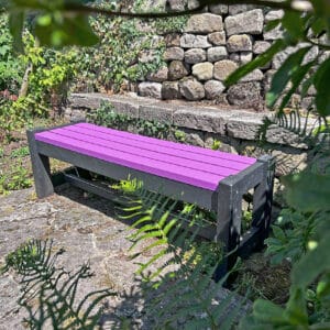 Wirksworth 1.5 bench made from recyled plastic waste in purple