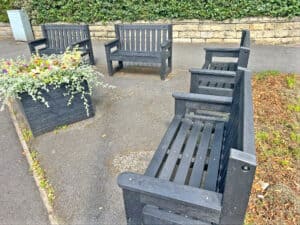 A number of TDP Dale benches at Darley Dale in Derbyshire