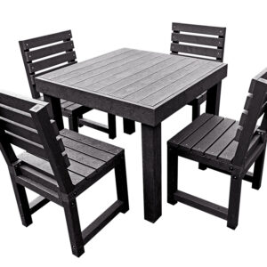 TDP recycled Plastic Dining Set - Middleton table with four Cromford Chairs in Black