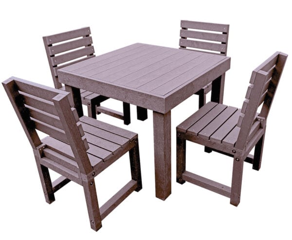 TDP recycled Plastic Dining Set - Middleton table with four Cromford Chairs in Brown