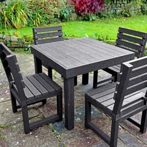 Middleton table with four Cromford Chairs in Black on a paitio 2