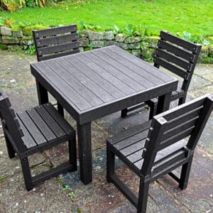 Middleton table with four Cromford Chairs in Black on a paitio 3
