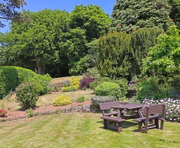 TDP Recycled Bakewell picnic table in brown with backrests (