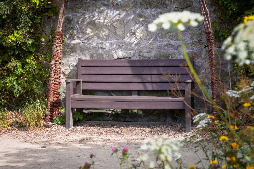 TDP Wirksworth 3 person seat in the Meadows Wirksworth - 1 close up with Wicker Arbour